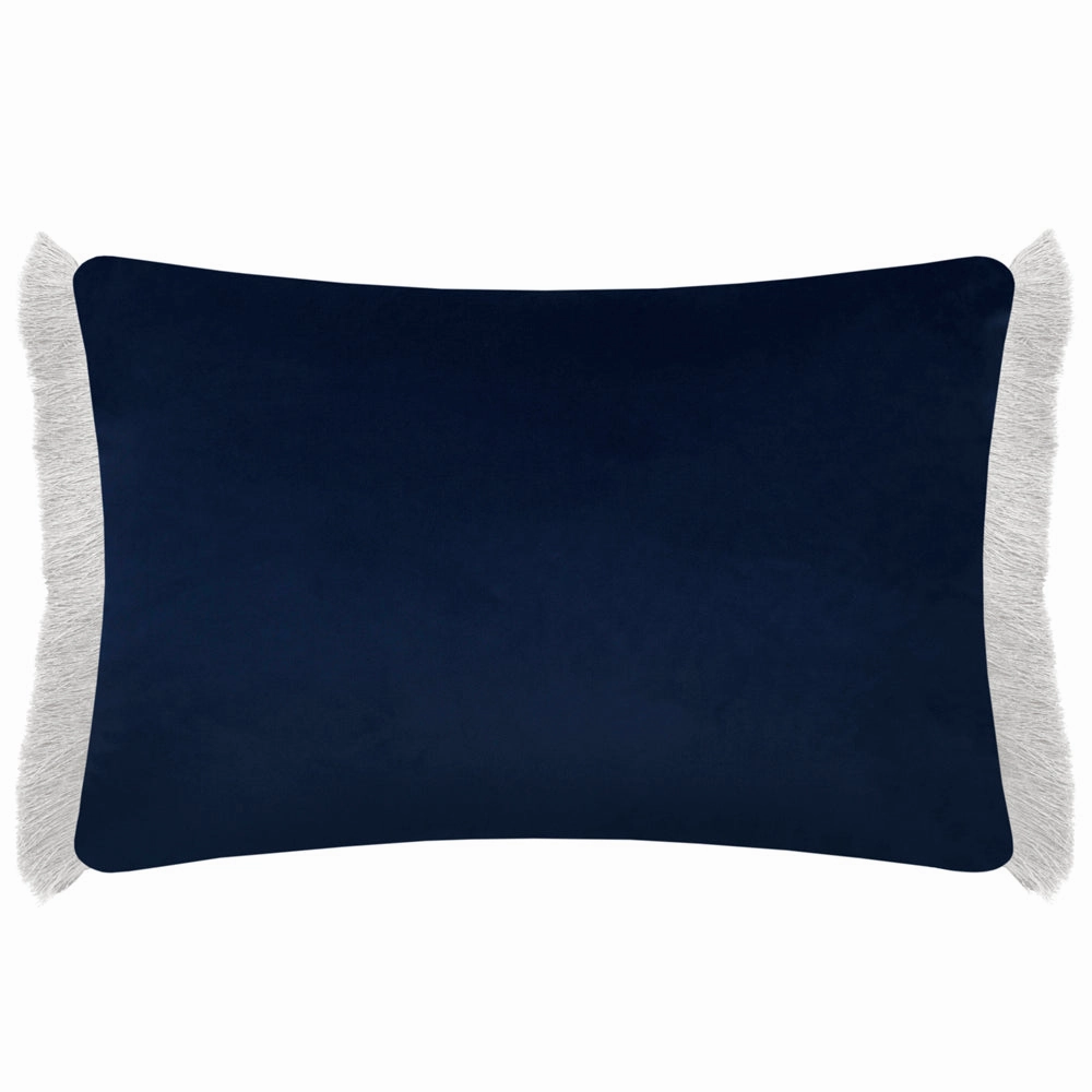 Floella Printed Ruche Fringe Cushion Delft Blue