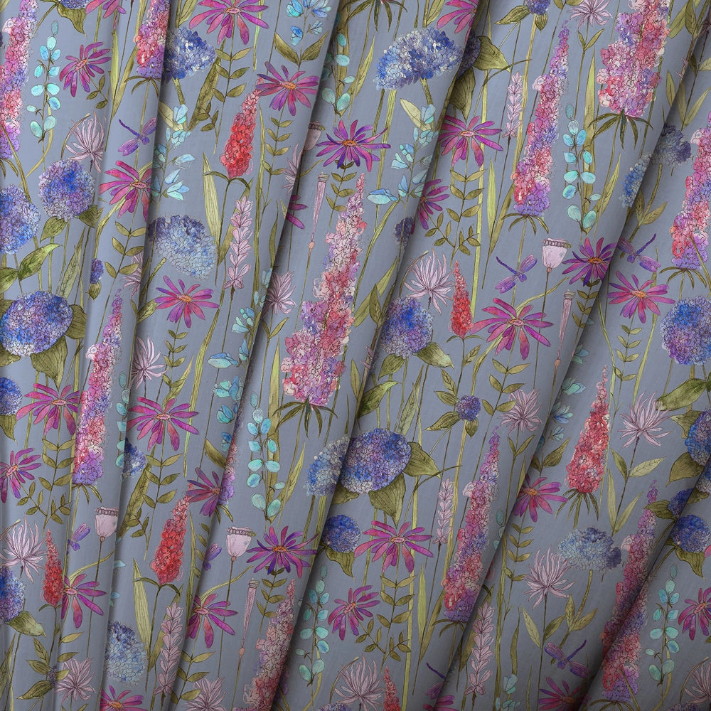 Florabunda Linen Printed Made to Measure Curtains Bluebell