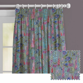 Florabunda Linen Printed Made to Measure Curtains Bluebellbedding sets ,throw blankets 