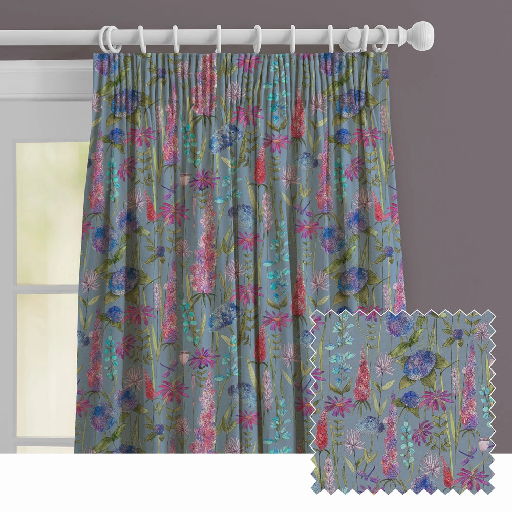 Florabunda Linen Printed Made to Measure Curtains Bluebellbedding sets ,throw blankets 