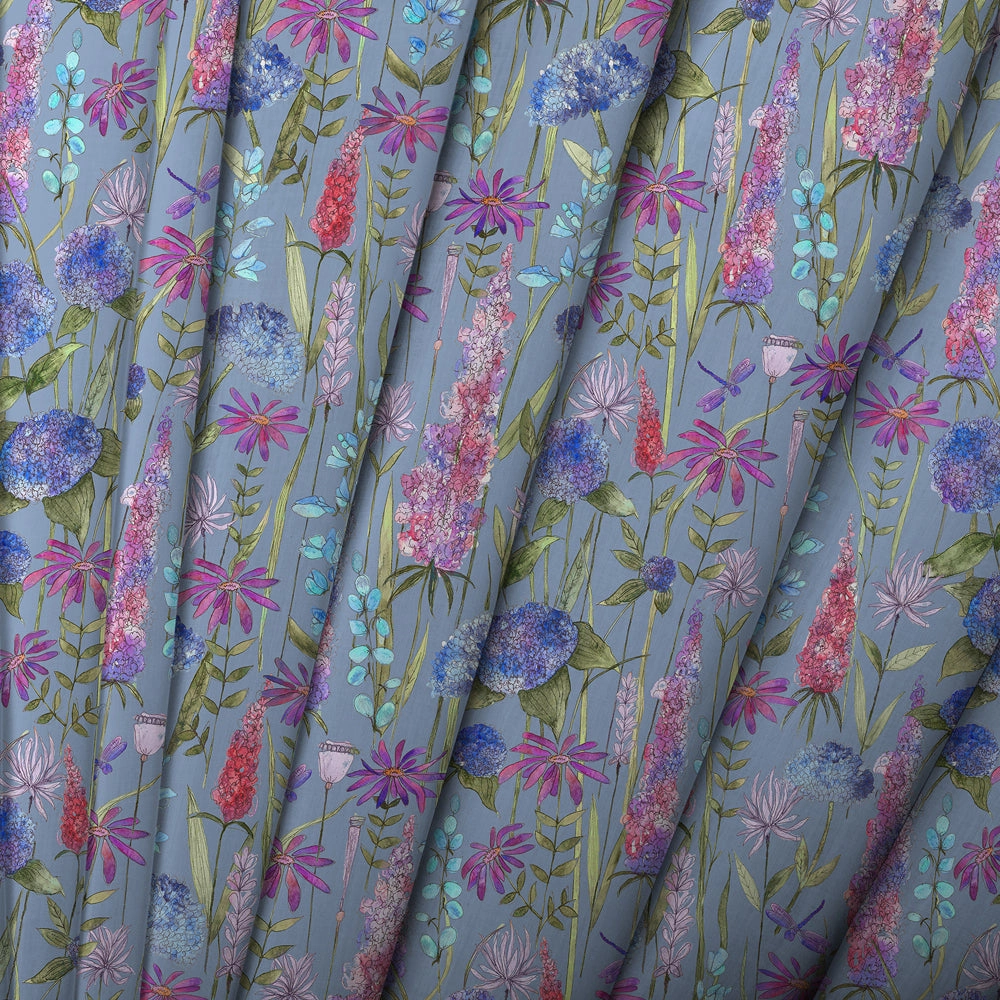 Florabunda Printed Cotton Made to Measure Roman Blinds Bluebell Blue
