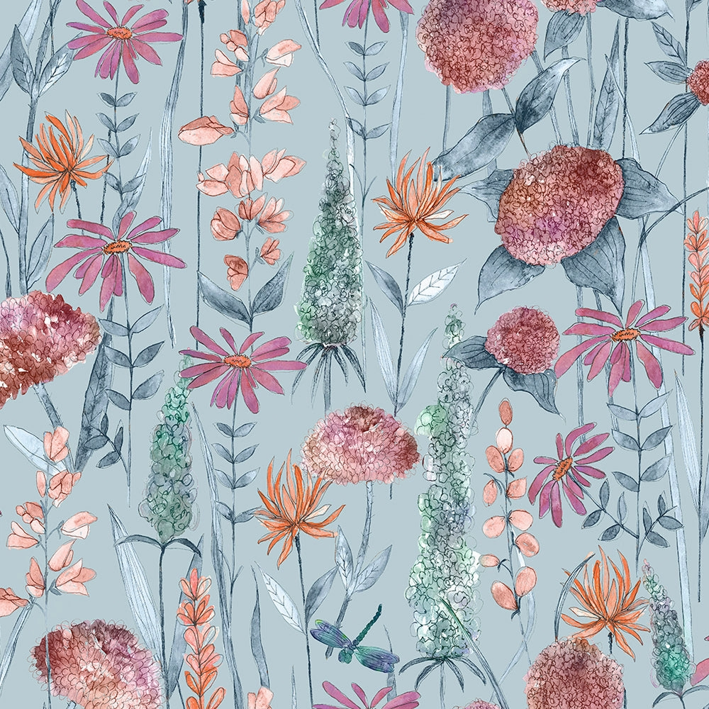 Florabunda Printed Cotton Made to Measure Roman Blinds Cornflower Blue
