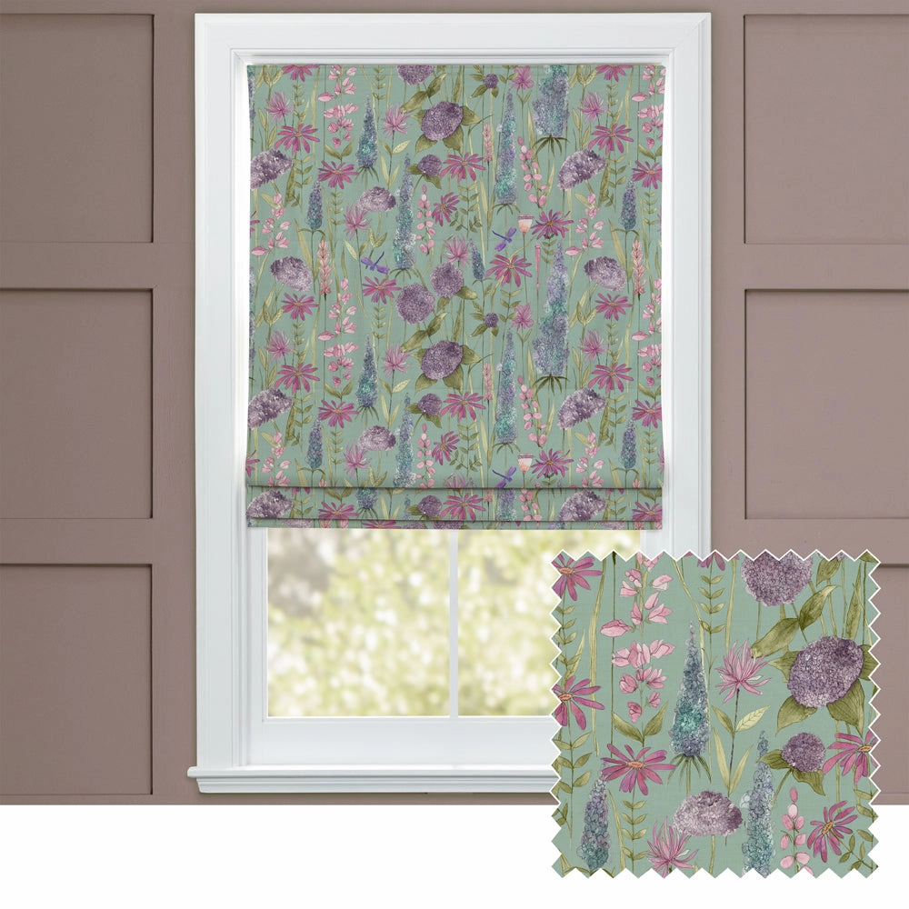 Florabunda Printed Cotton Made to Measure Roman Blinds Verde Greenbedding sets ,throw blankets 