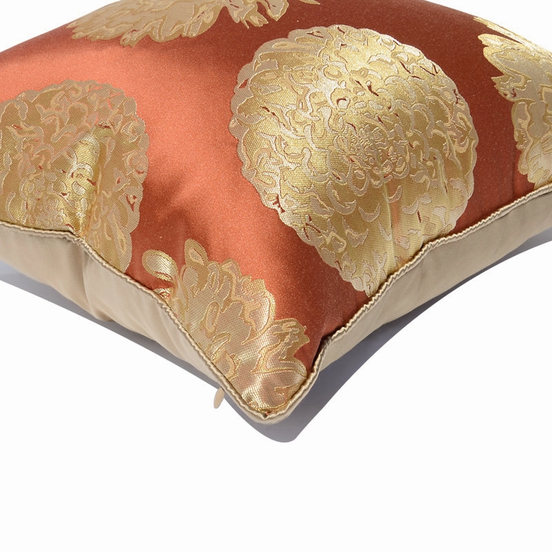 Floral Embroidered Satin Throw Cushion