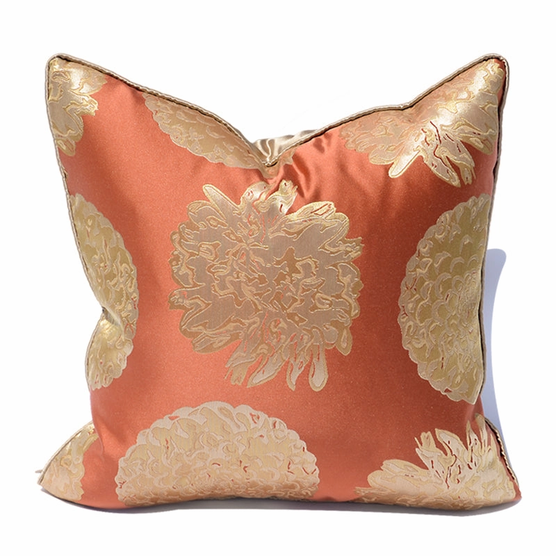 Floral Embroidered Satin Throw Cushion