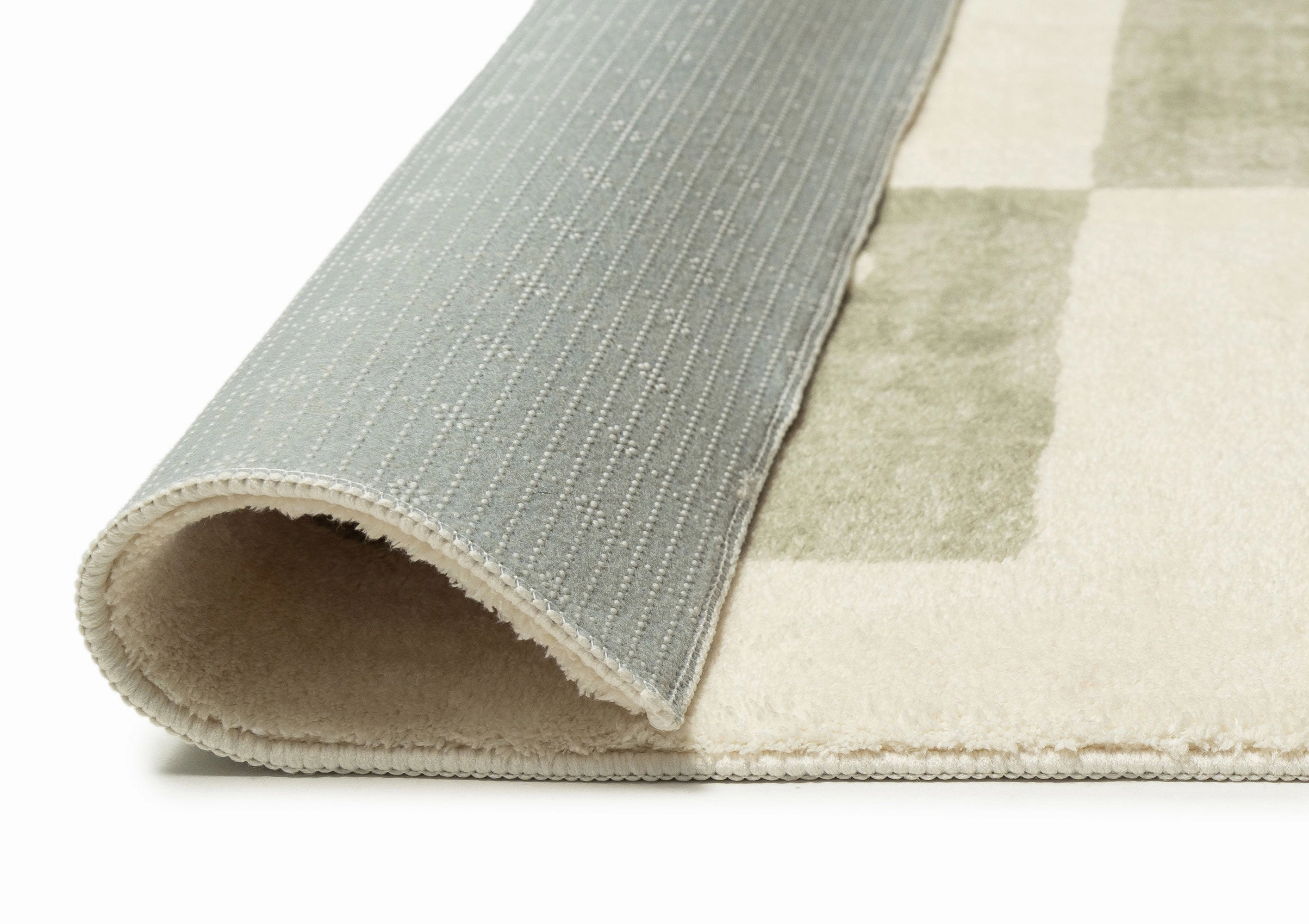 Florenda Green and Cream Checkered Washable Rug