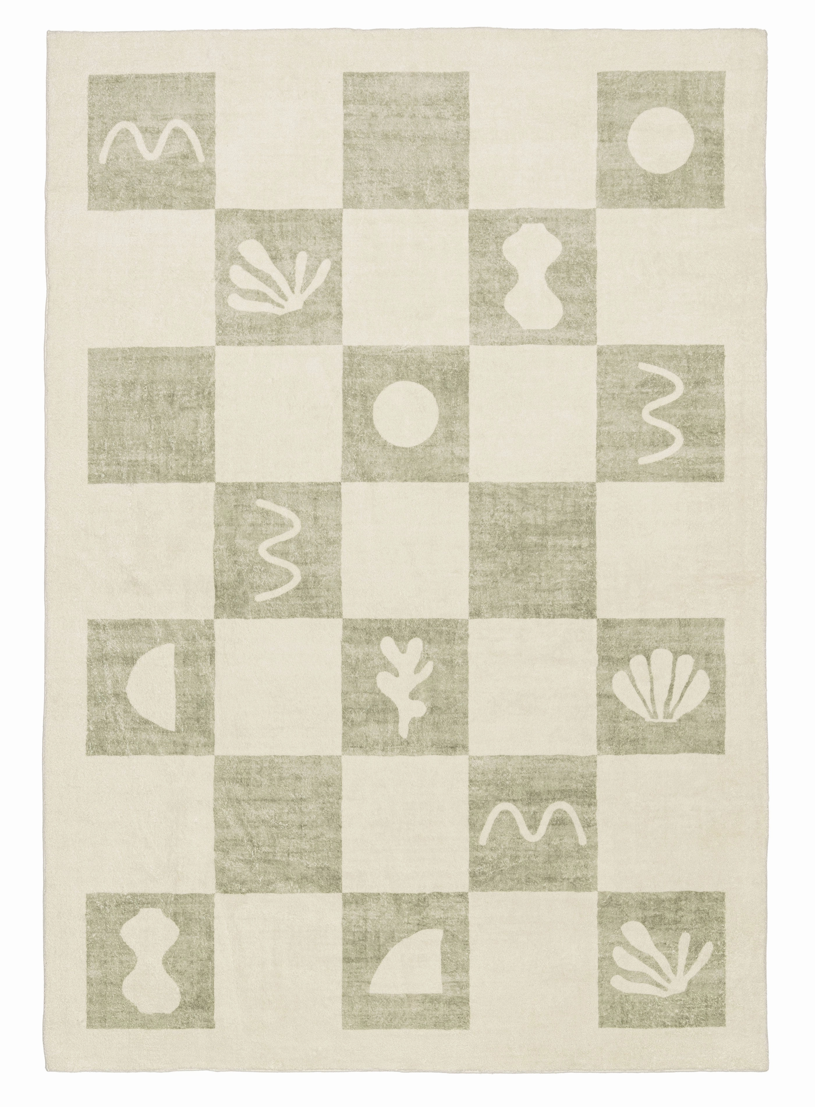 Florenda Green and Cream Checkered Washable Rugmodern color block patchwork rug