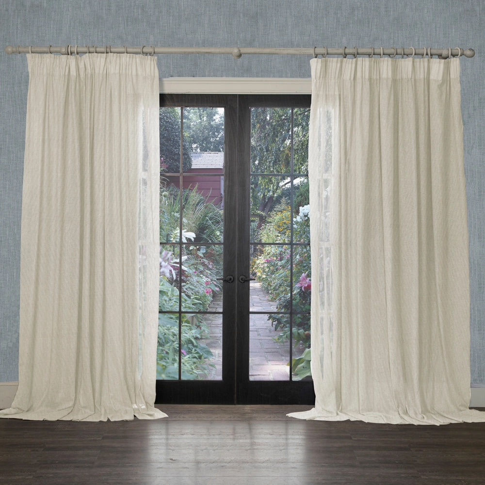 Focus Sheer Woven Pencil Pleat Curtains Pearl