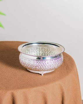 Foliole Embossed Silver Plated Brass Bowl - 10"modern kitchen decor ,kitchen dinner set ,dinnerware 