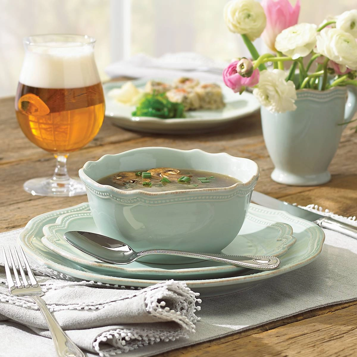 French Perle Bead Ice Blue 4-Piece Place Setting