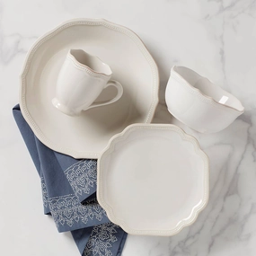 French Perle Bead White 4 Piece Place Settingmodern kitchen decor ,kitchen dinner set ,dinnerware 