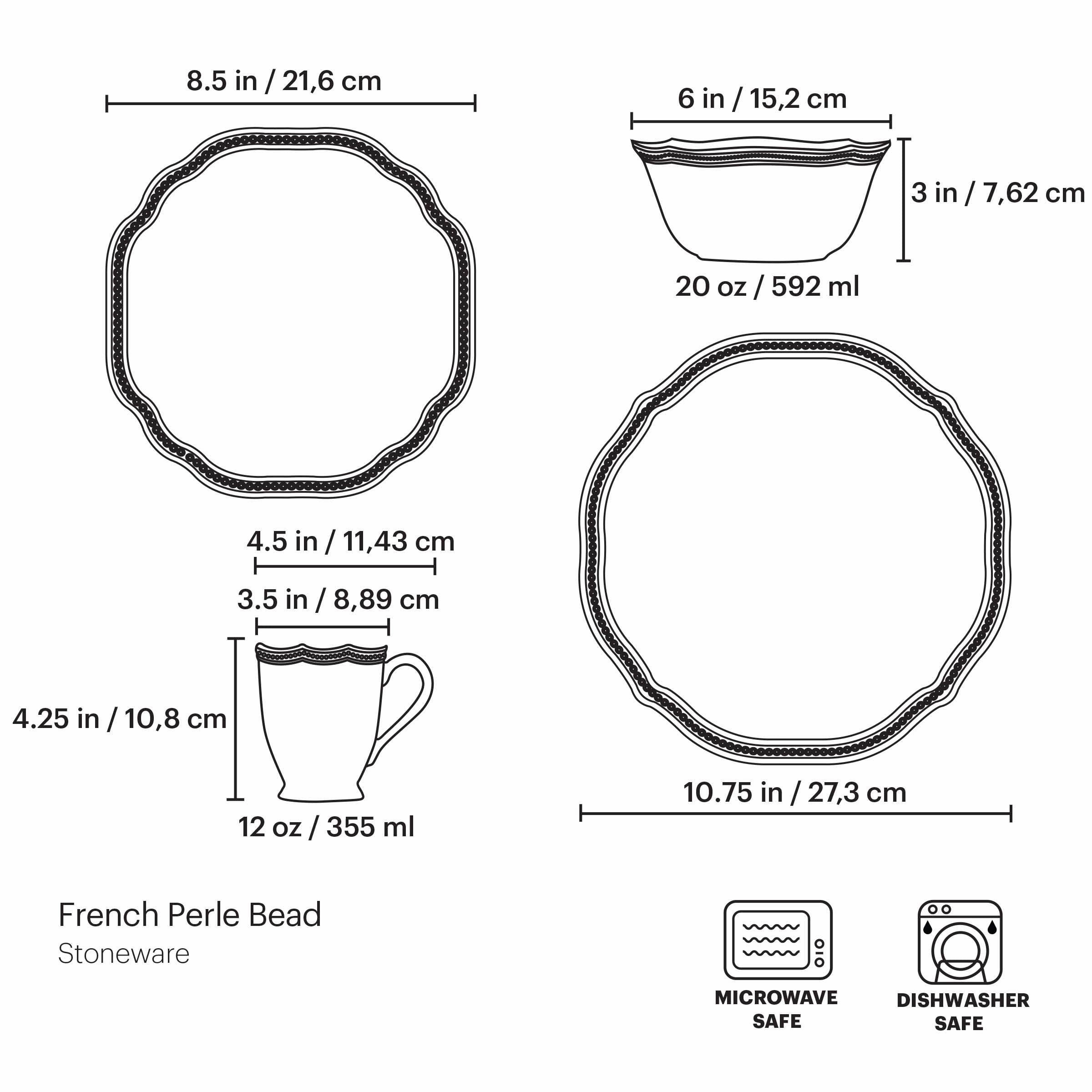 French Perle Bead White 4 Piece Place Setting