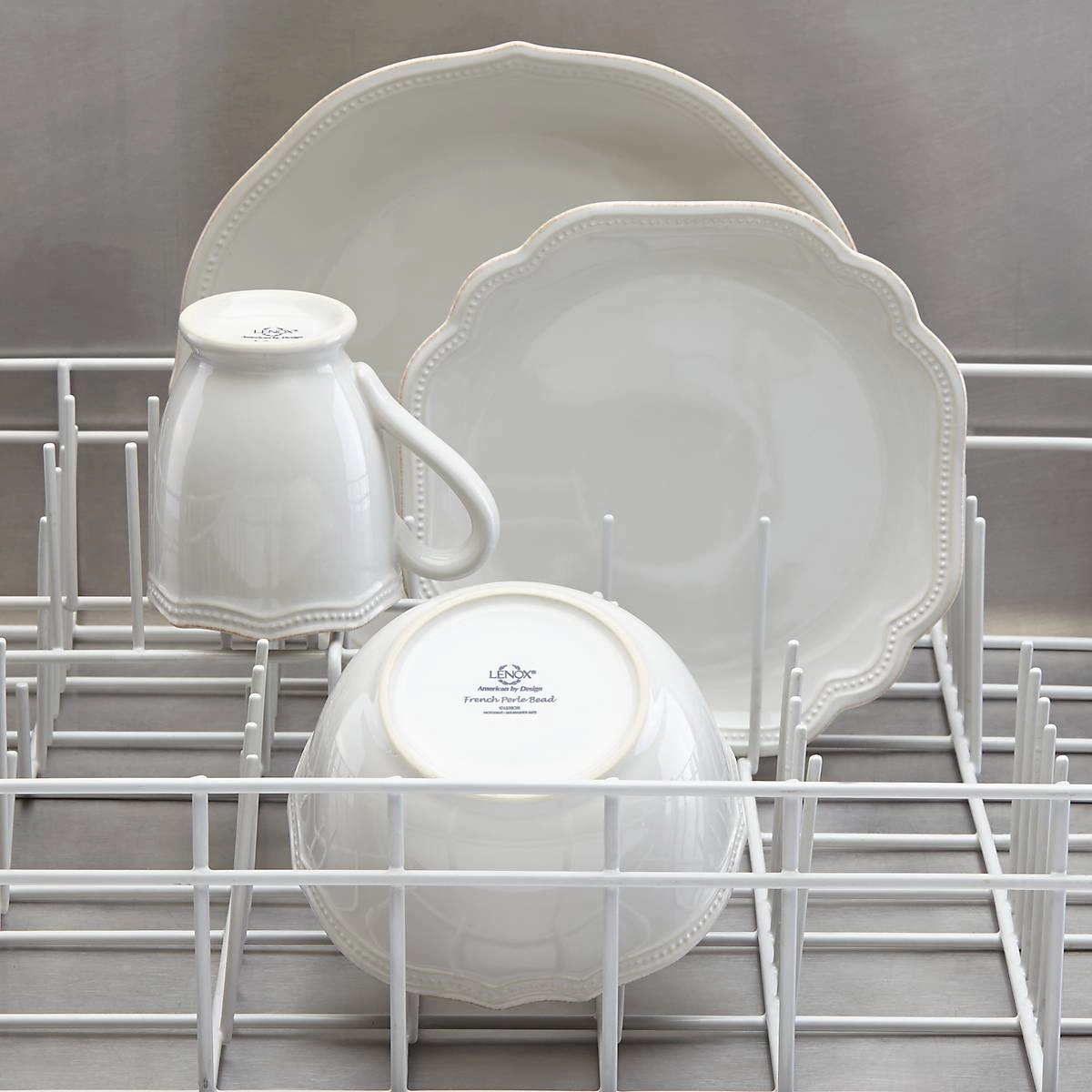 French Perle Bead White 4 Piece Place Setting