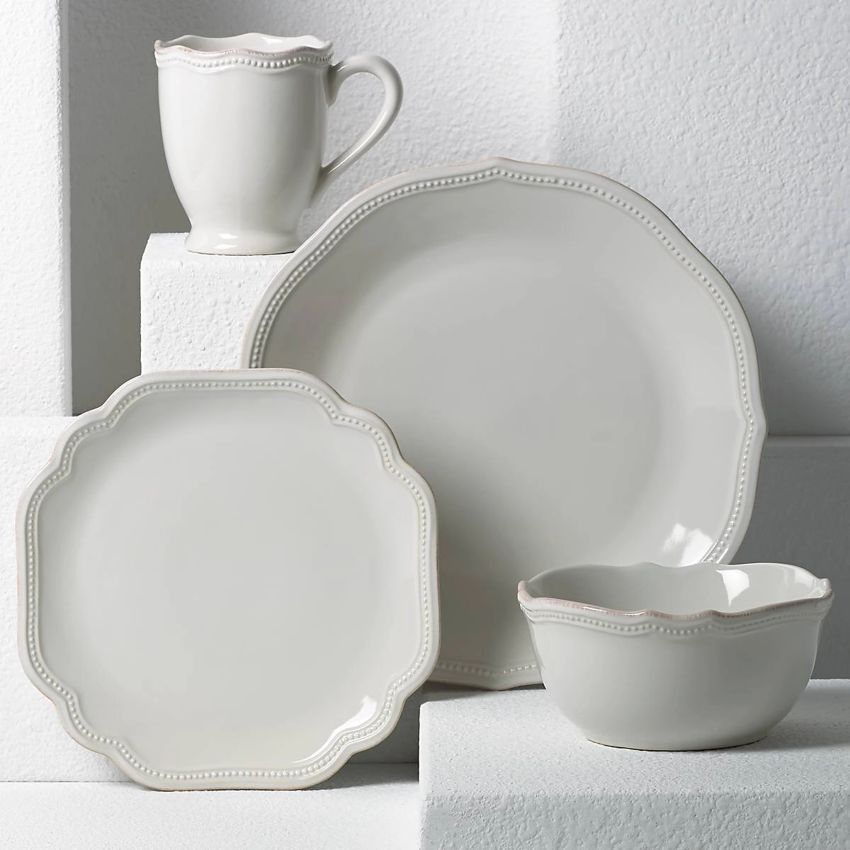 French Perle Bead White 4 Piece Place Setting