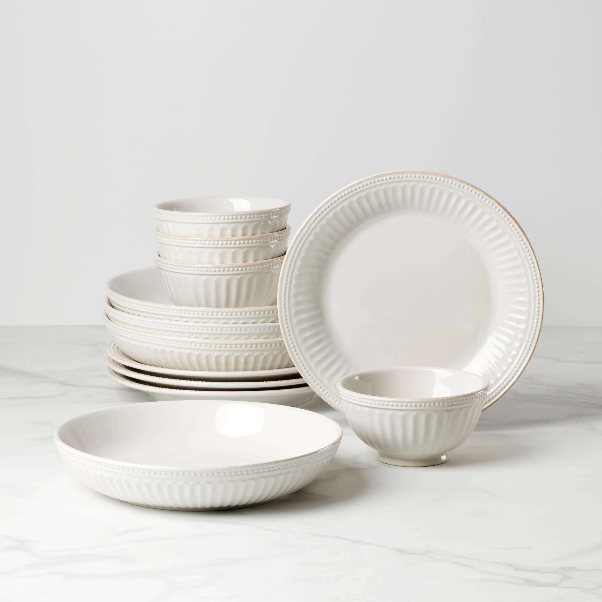 French Perle Groove 12-Piece Dinnerware Setmodern kitchen decor ,kitchen dinner set ,dinnerware 