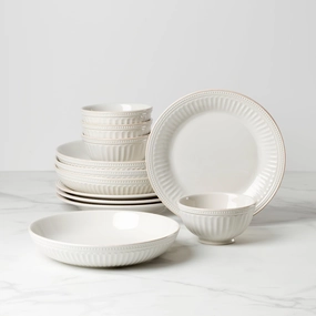 French Perle Groove 12-Piece Dinnerware Setmodern kitchen decor ,kitchen dinner set ,dinnerware 