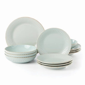 French Perle Groove Ice Blue 12-Piece Dinnerware Setmodern kitchen decor ,kitchen dinner set ,dinnerware 