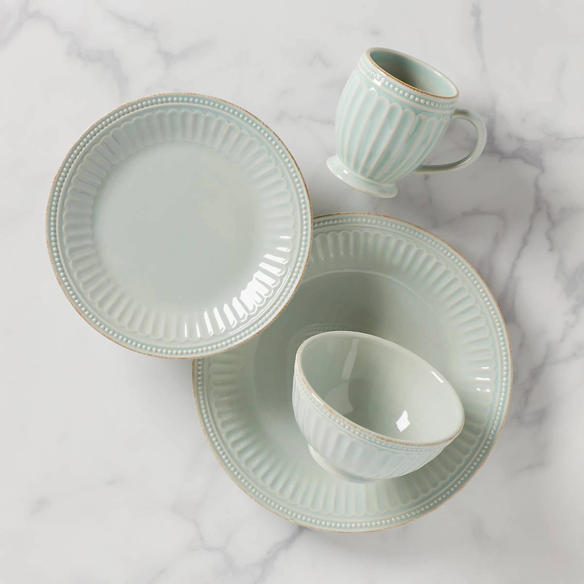 French Perle Groove Ice Blue 4-Piece Place Settingthanksgiving decor ,thanksgiving centerpiece 