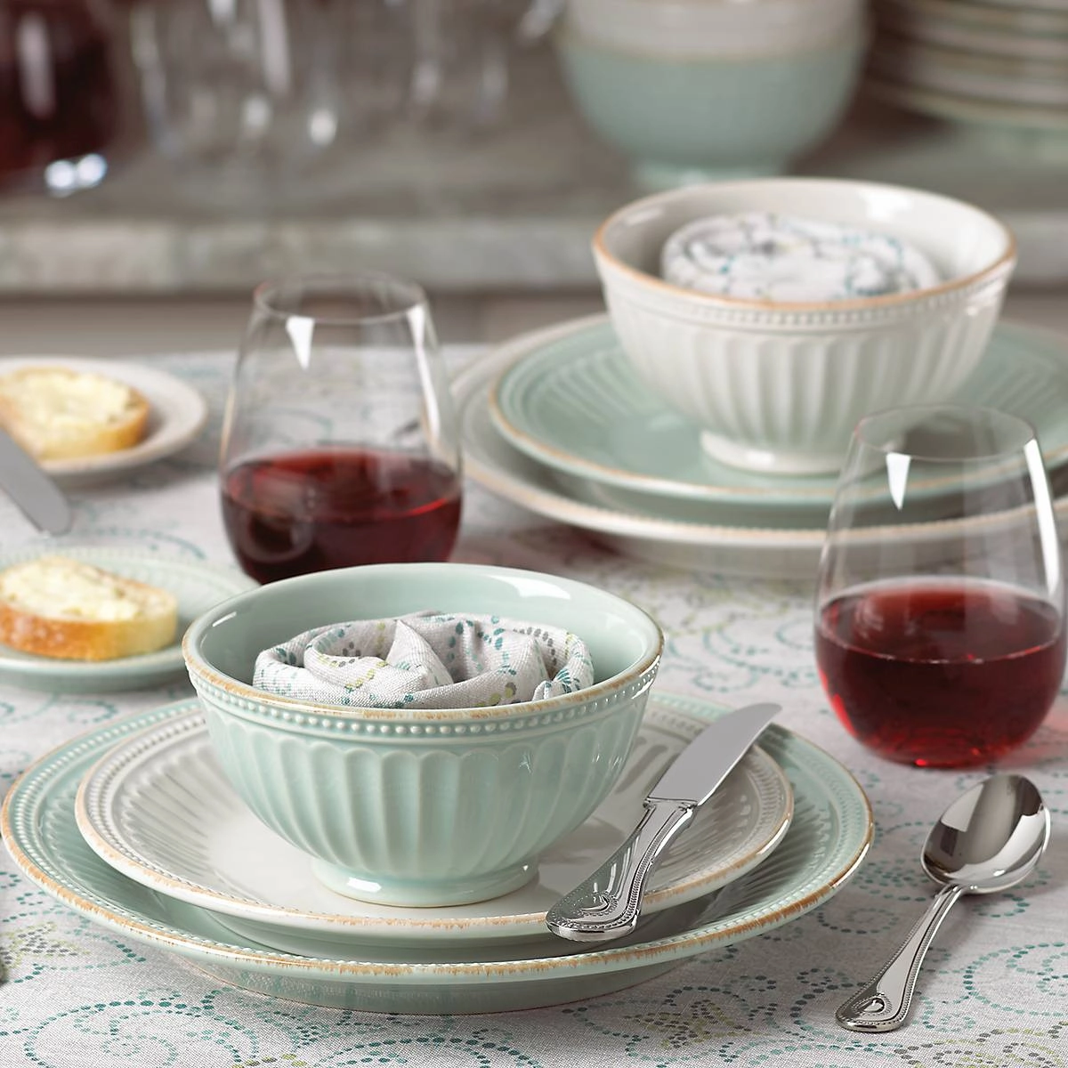 French Perle Groove Ice Blue 4-Piece Place Setting