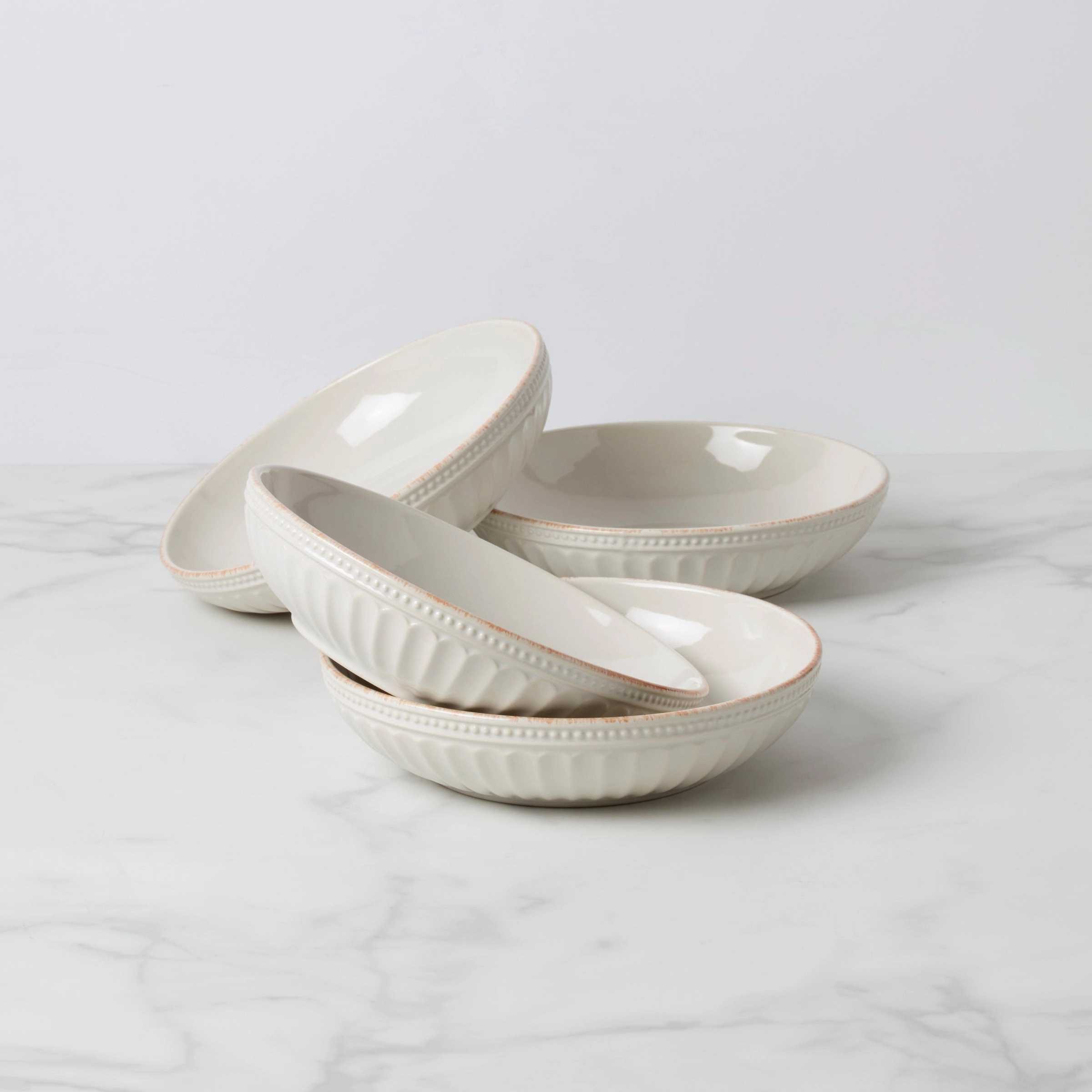 French Perle Groove Pasta Bowls - Set of 4modern kitchen decor ,kitchen dinner set ,dinnerware 