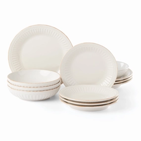 French Perle Groove White 12-Piece Dinnerware Setthanksgiving decor ,thanksgiving centerpiece 