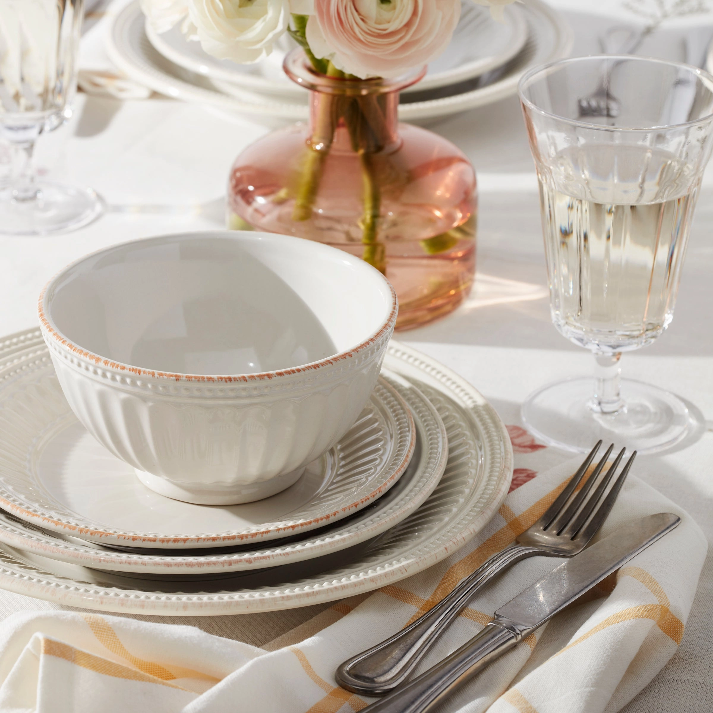 French Perle Groove White 4-Piece Place Setting