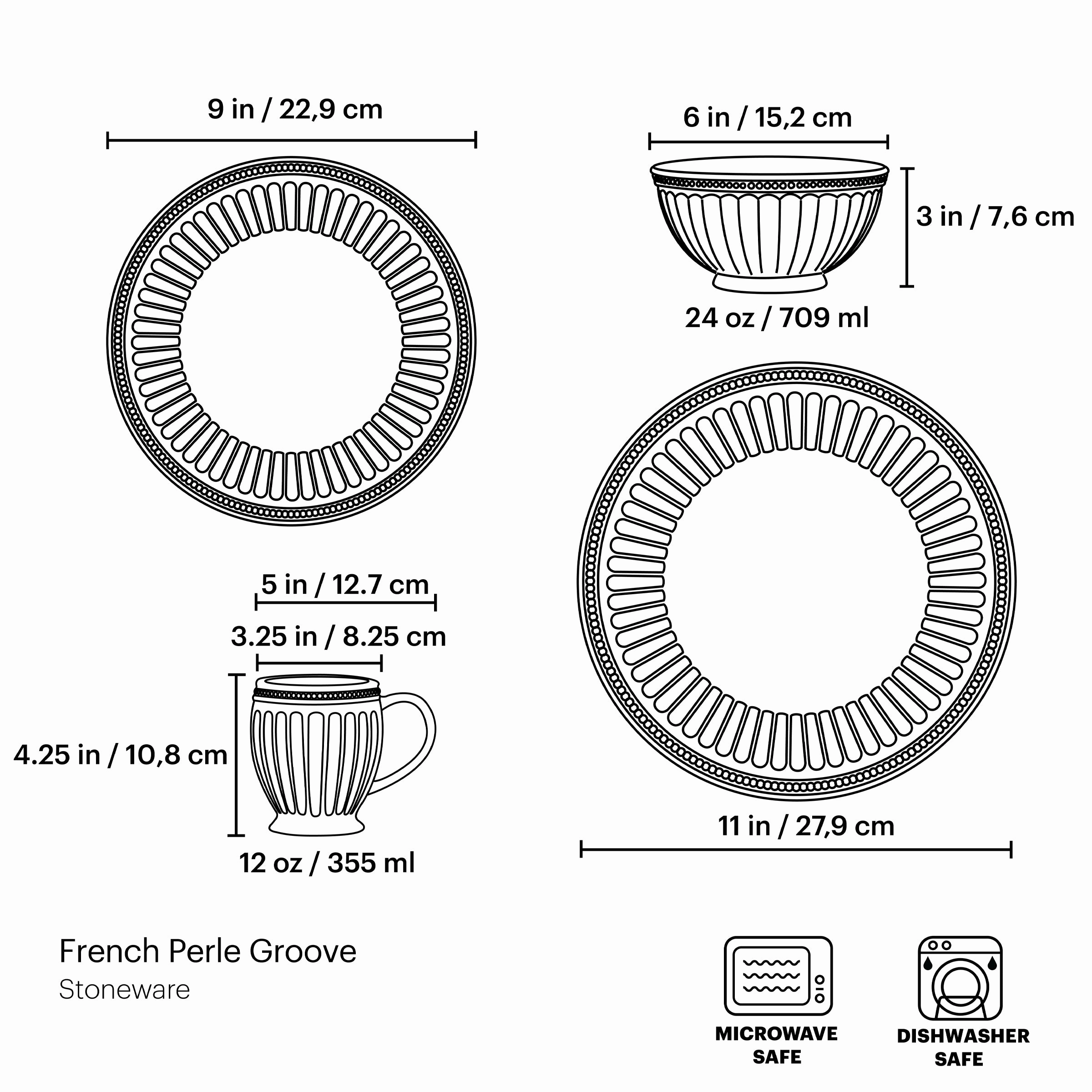 French Perle Groove White 4-Piece Place Setting