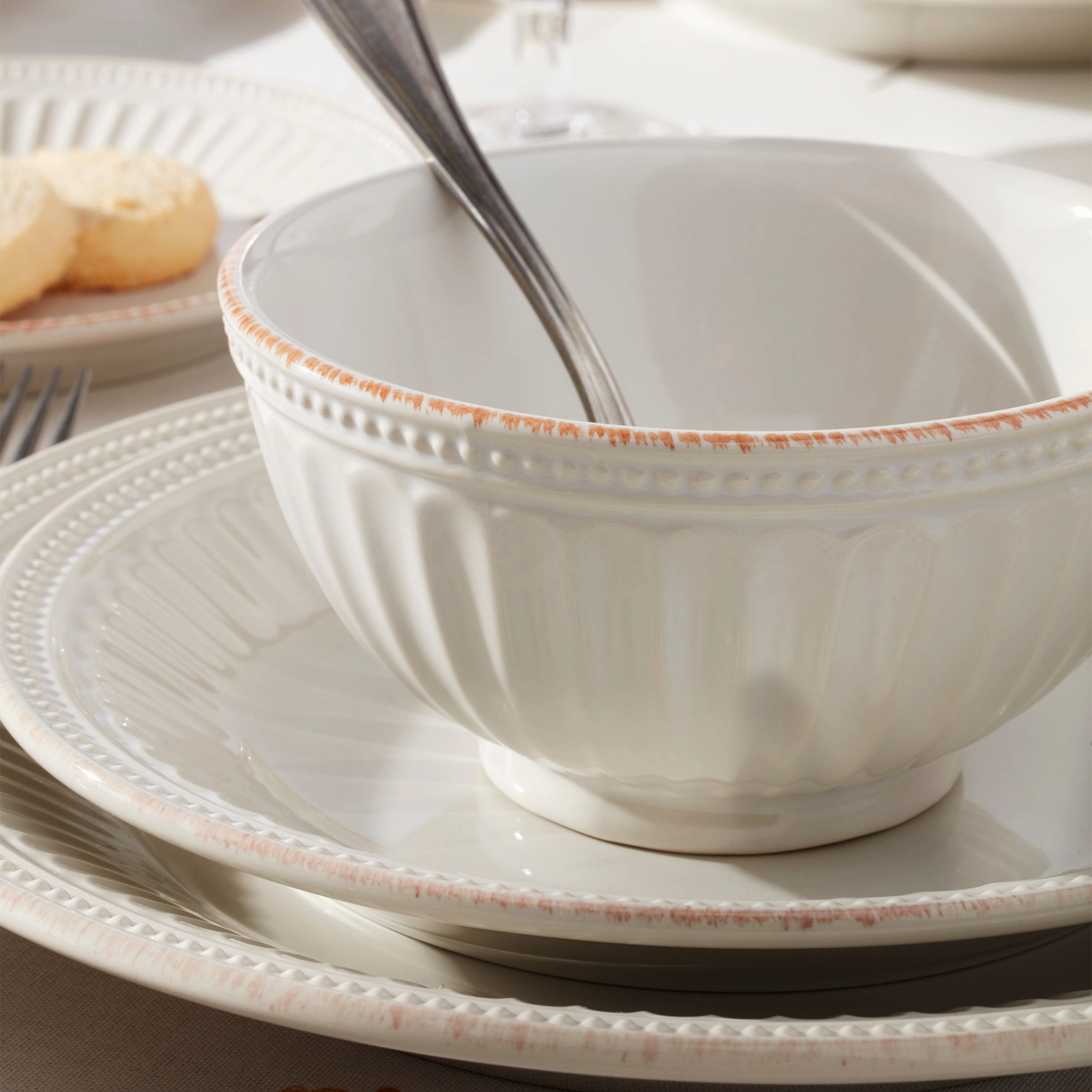 French Perle Groove White 4-Piece Place Setting
