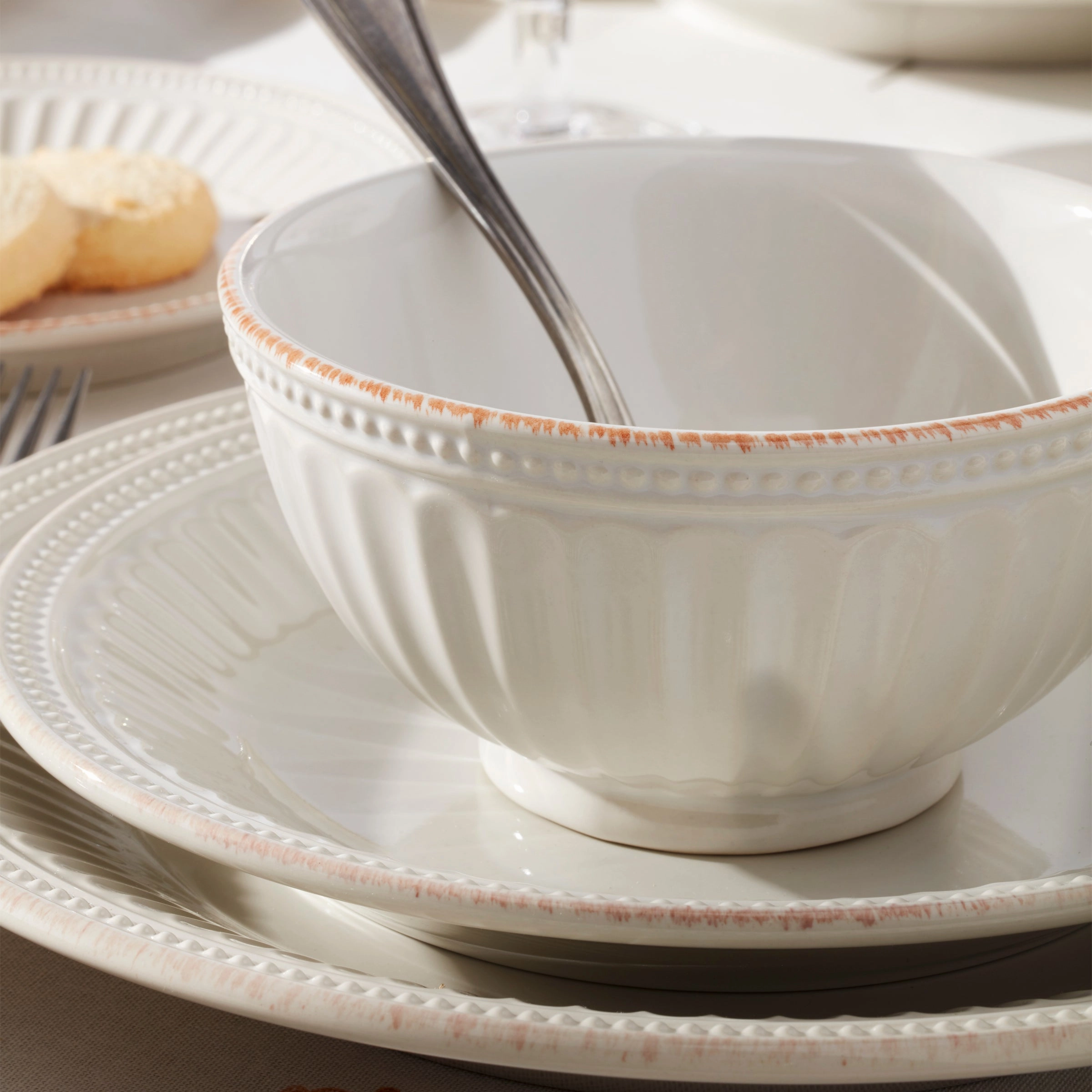 French Perle Groove White 4-Piece Place Setting