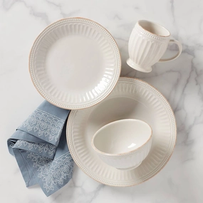 French Perle Groove White 4-Piece Place Settingmodern kitchen decor ,kitchen dinner set ,dinnerware 