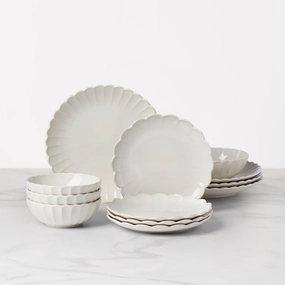 French Perle Scallop 12-Piece Dinnerware Seteaster decorations ,easter centerpiece 