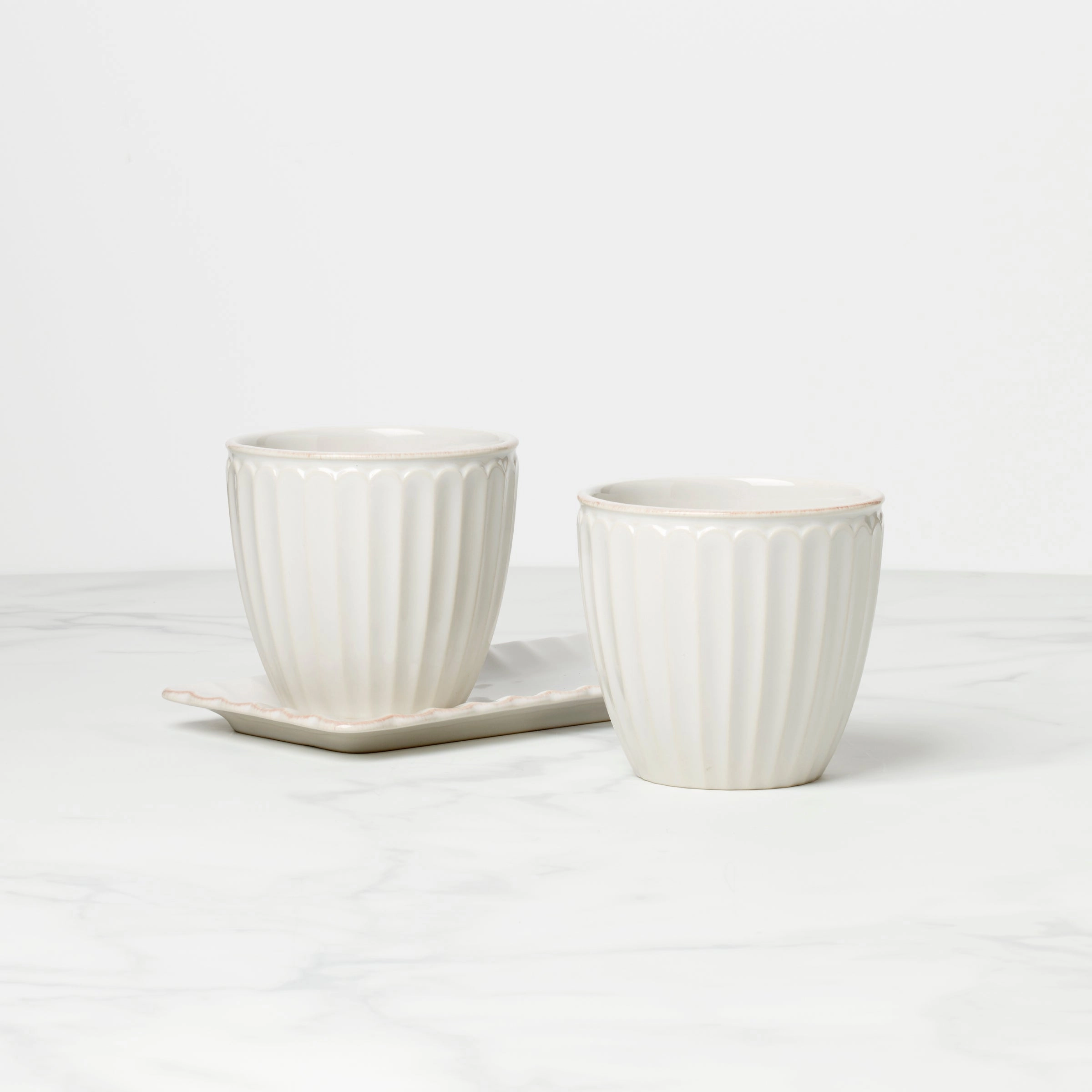 French Perle Scallop 3-Piece Herb Pot Set