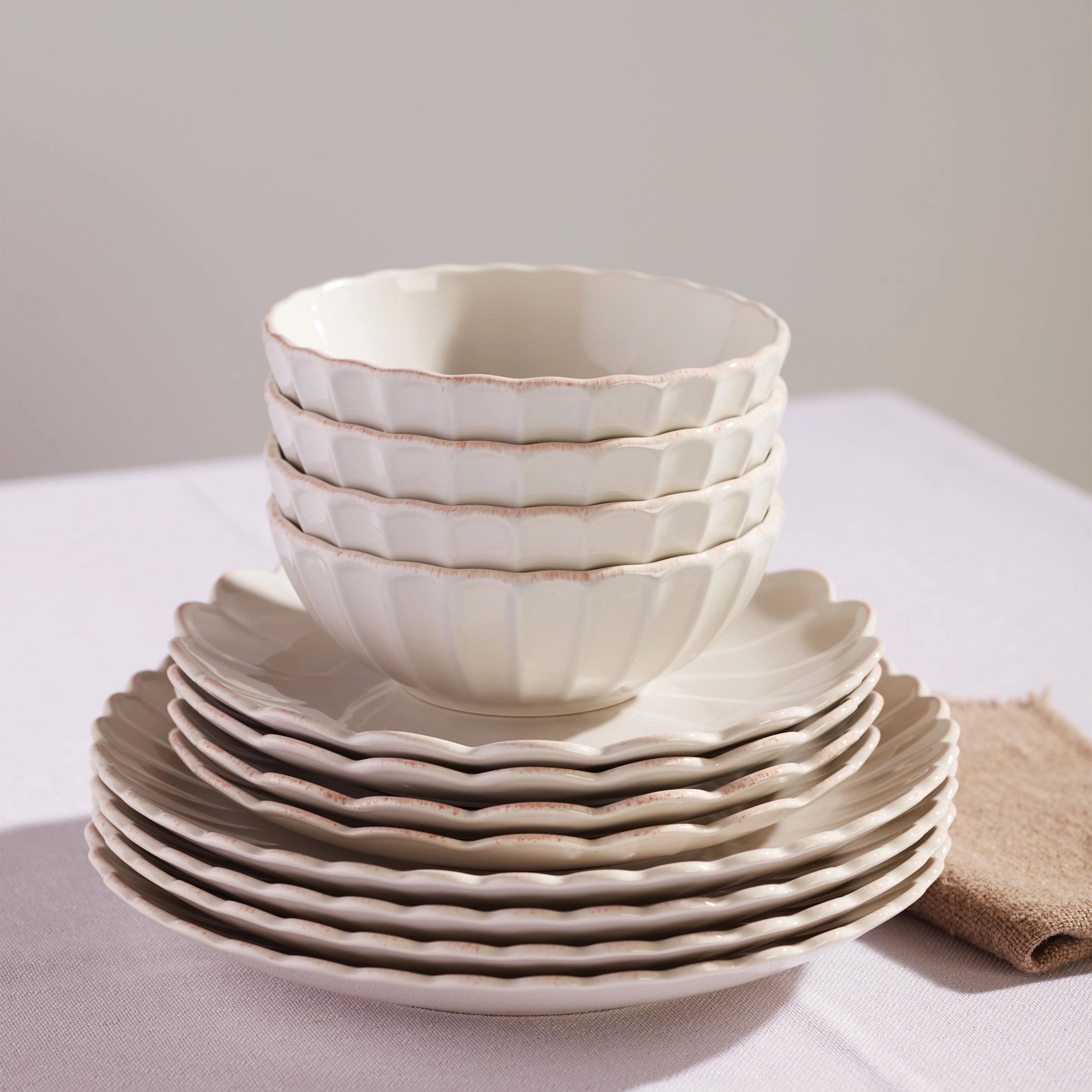 French Perle Scallop All-Purpose Bowls - Set of 4