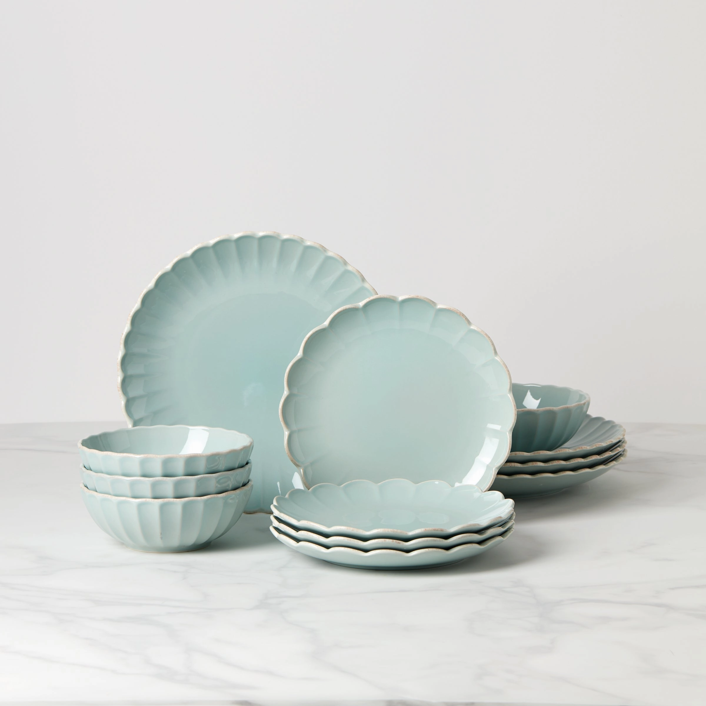 French Perle Scallop Ice Blue 12-Piece Dinnerware Seteaster decorations ,easter centerpiece 