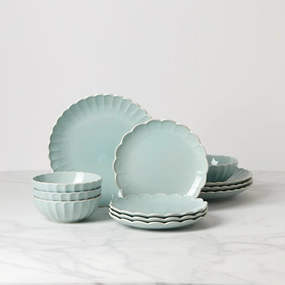 French Perle Scallop Ice Blue 12-Piece Dinnerware Seteaster decorations ,easter centerpiece 