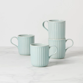 French Perle Scallop Ice Blue Mugs - Set of 4easter decorations ,easter centerpiece 