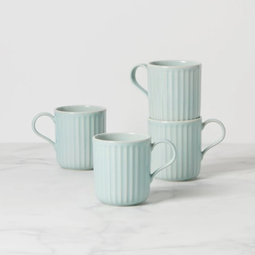 French Perle Scallop Ice Blue Mugs - Set of 4thanksgiving decor ,thanksgiving centerpiece 