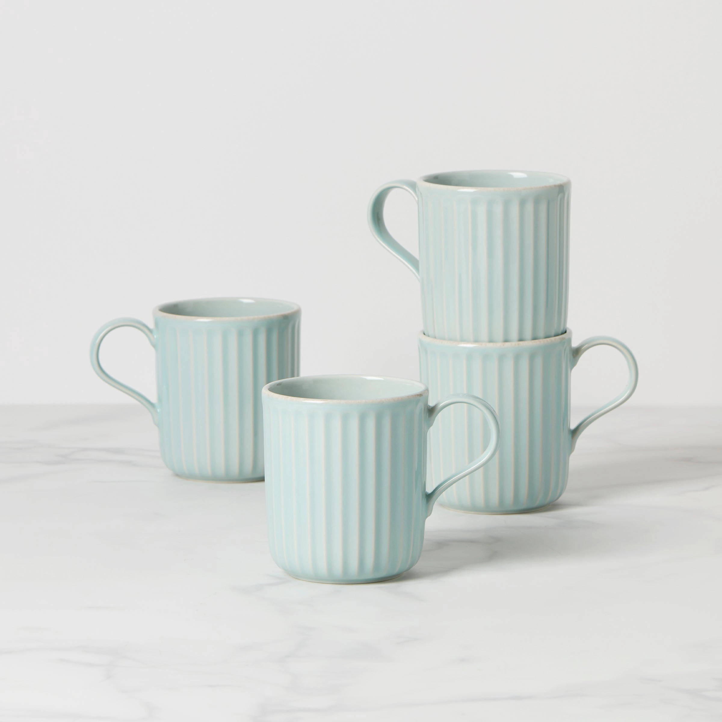 French Perle Scallop Ice Blue Mugs - Set of 4thanksgiving decor ,thanksgiving centerpiece 