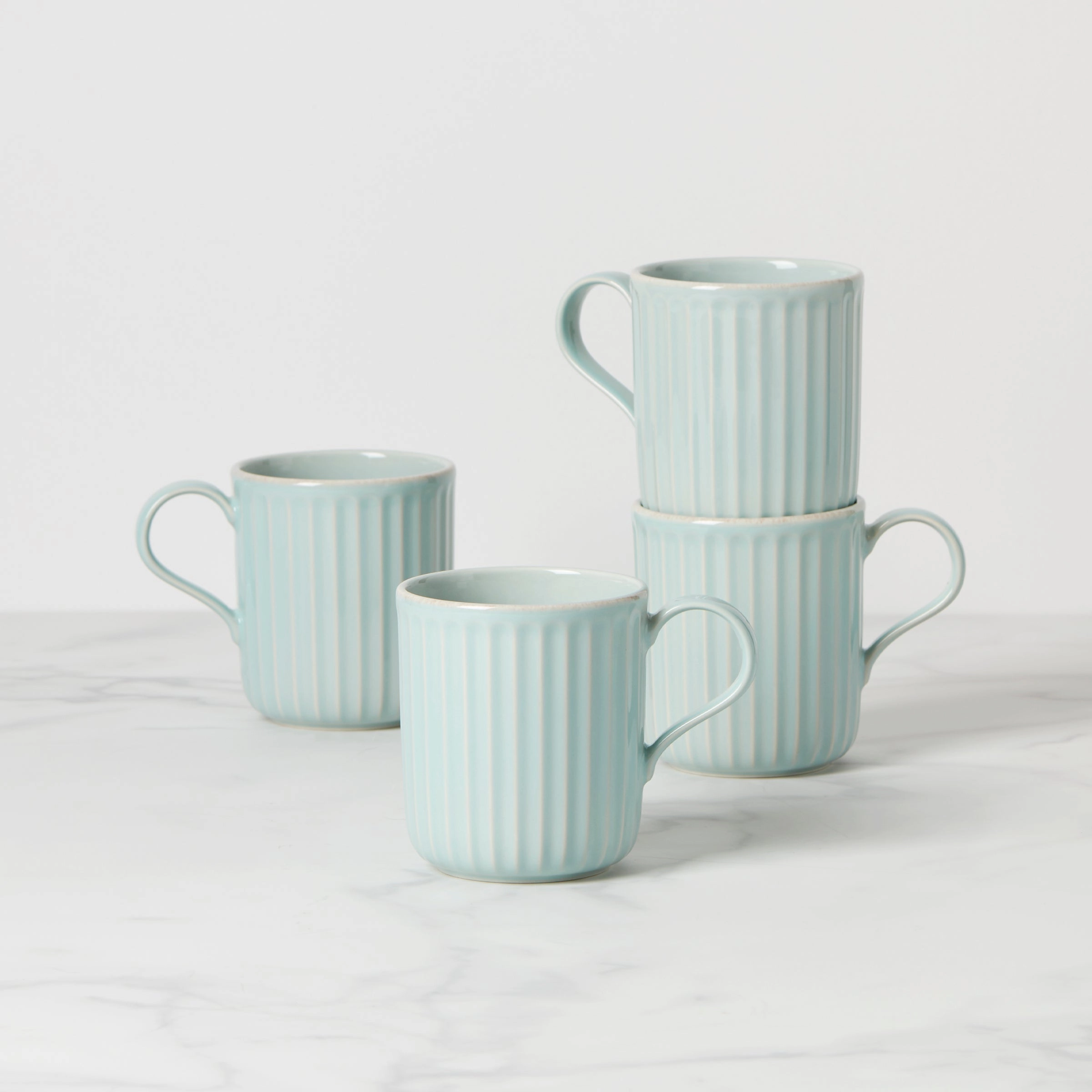 French Perle Scallop Ice Blue Mugs - Set of 4easter decorations ,easter centerpiece 