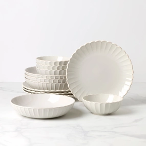French Perle Scallop White 12-Piece Dinnerware Setmodern kitchen decor ,kitchen dinner set ,dinnerware 