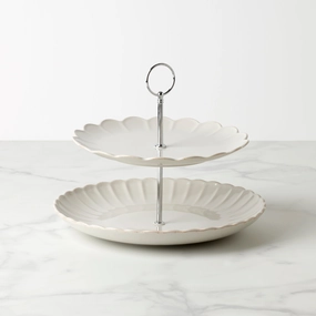 French Perle Scallop White 2-Tier Serverthanksgiving decor ,thanksgiving centerpiece 