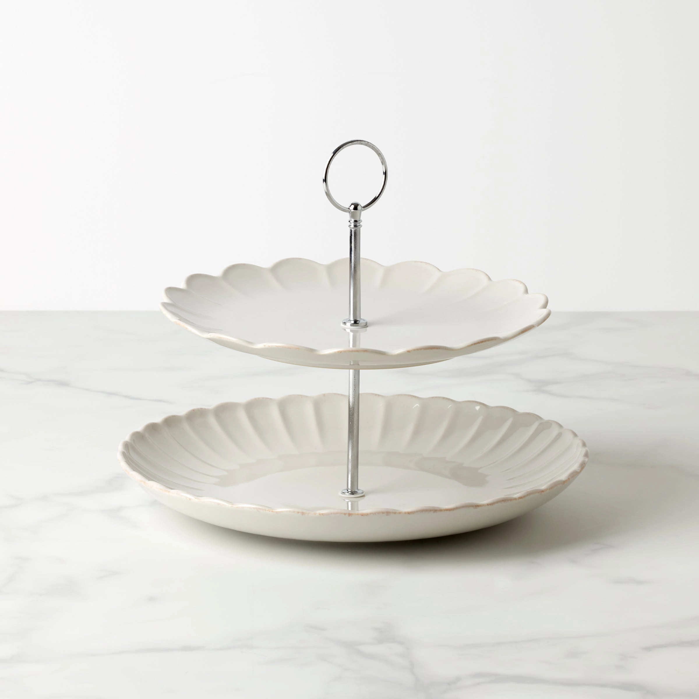 French Perle Scallop White 2-Tier Serverthanksgiving decor ,thanksgiving centerpiece 