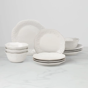 French Perle White 12-Piece Dinnerware Seteaster decorations ,easter centerpiece 