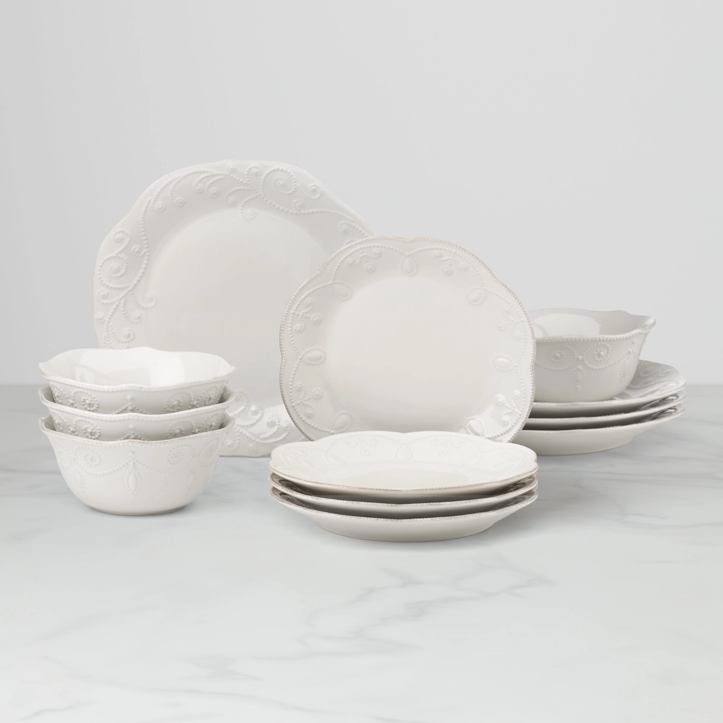 French Perle White 12-Piece Dinnerware Seteaster decorations ,easter centerpiece 