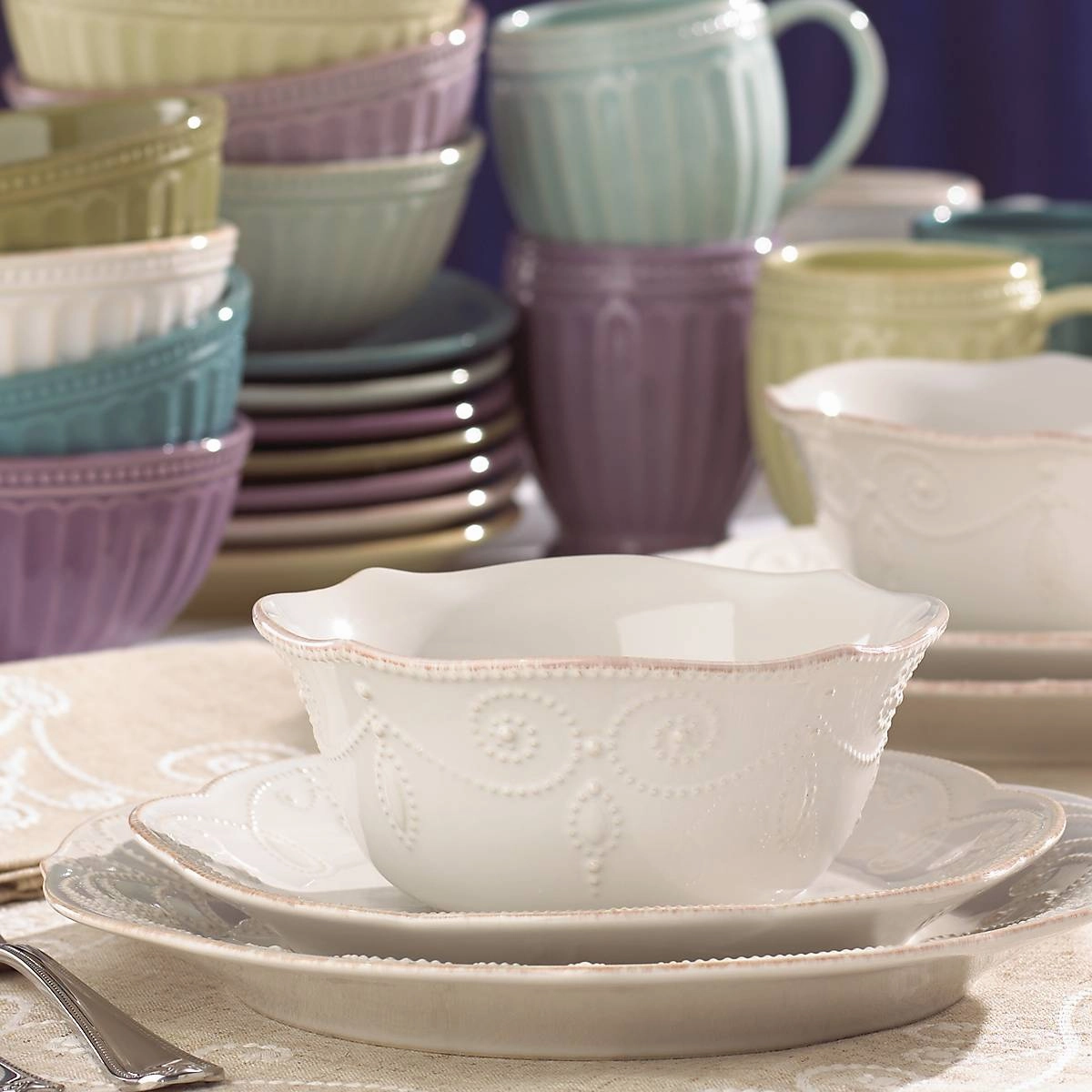 French Perle White 4-Piece Place Setting