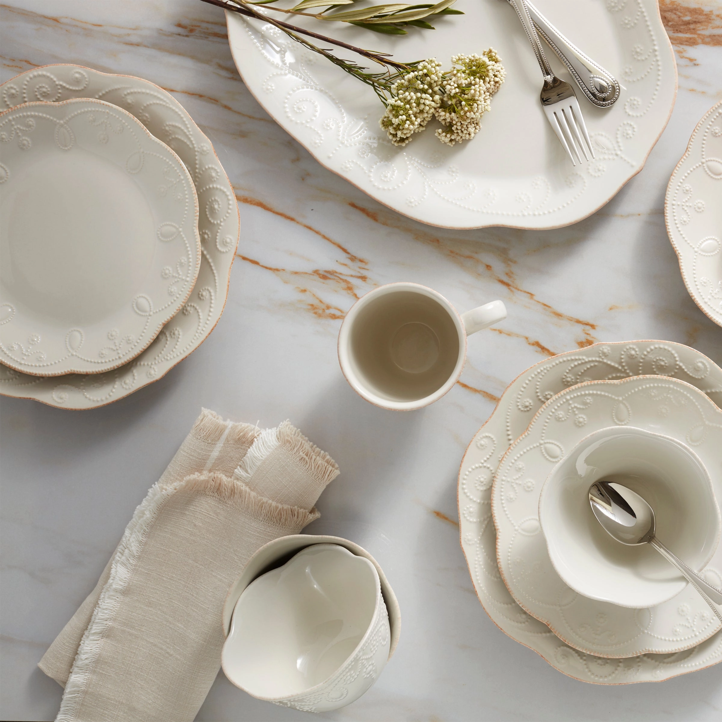 French Perle White 4-Piece Place Setting