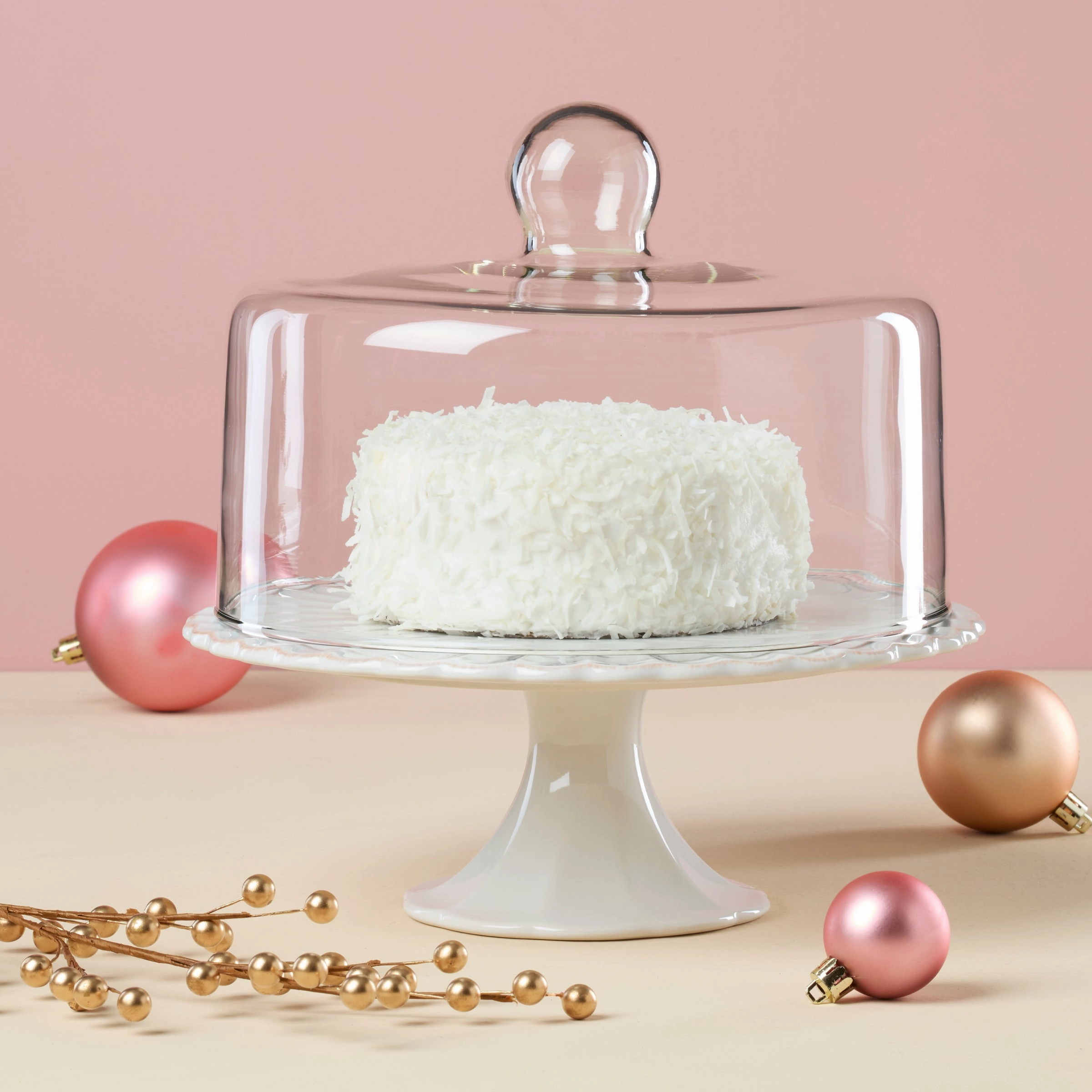 French Perle White Cake Plate With Dome