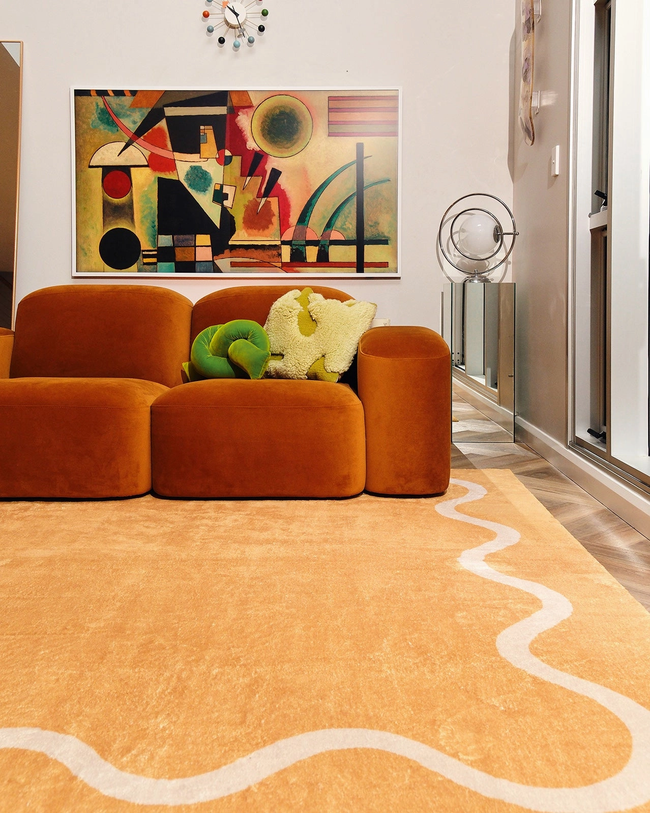 Frida Mustard and Cream Wiggle Bordered Washable Rug