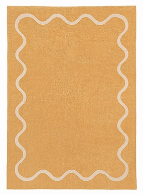 Frida Mustard and Cream Wiggle Bordered Washable Rugmodern color block patchwork rug