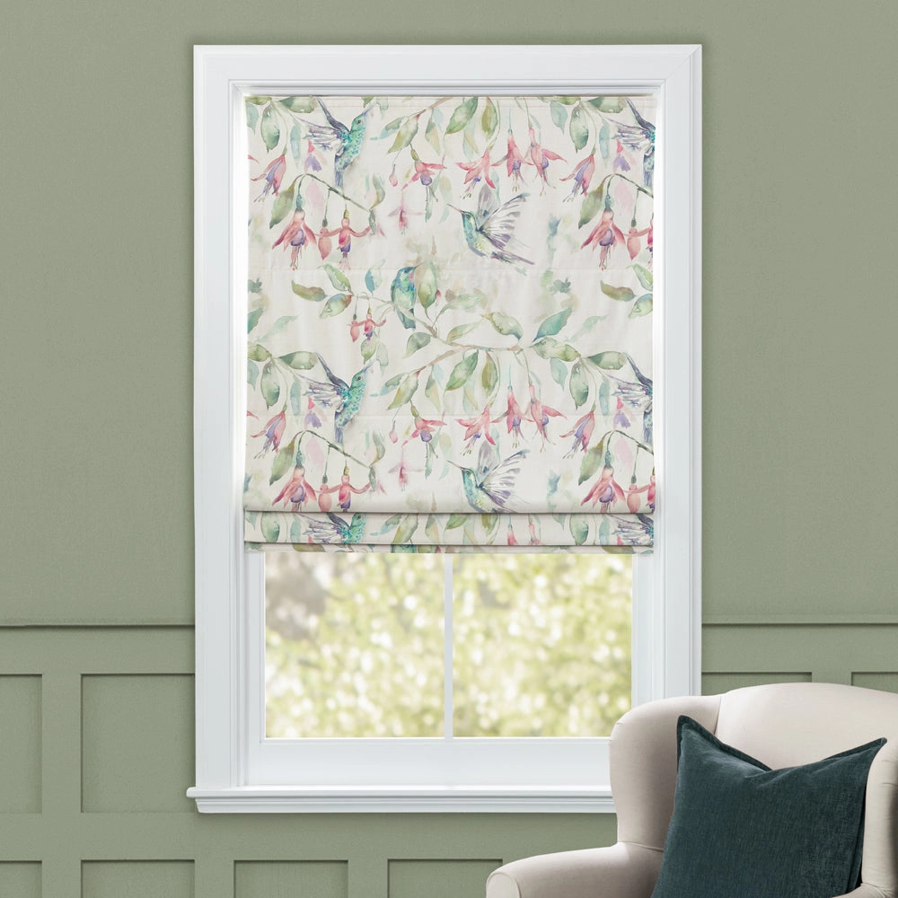 Fuchsia Flight Printed Cotton Made to Measure Roman Blinds Cream